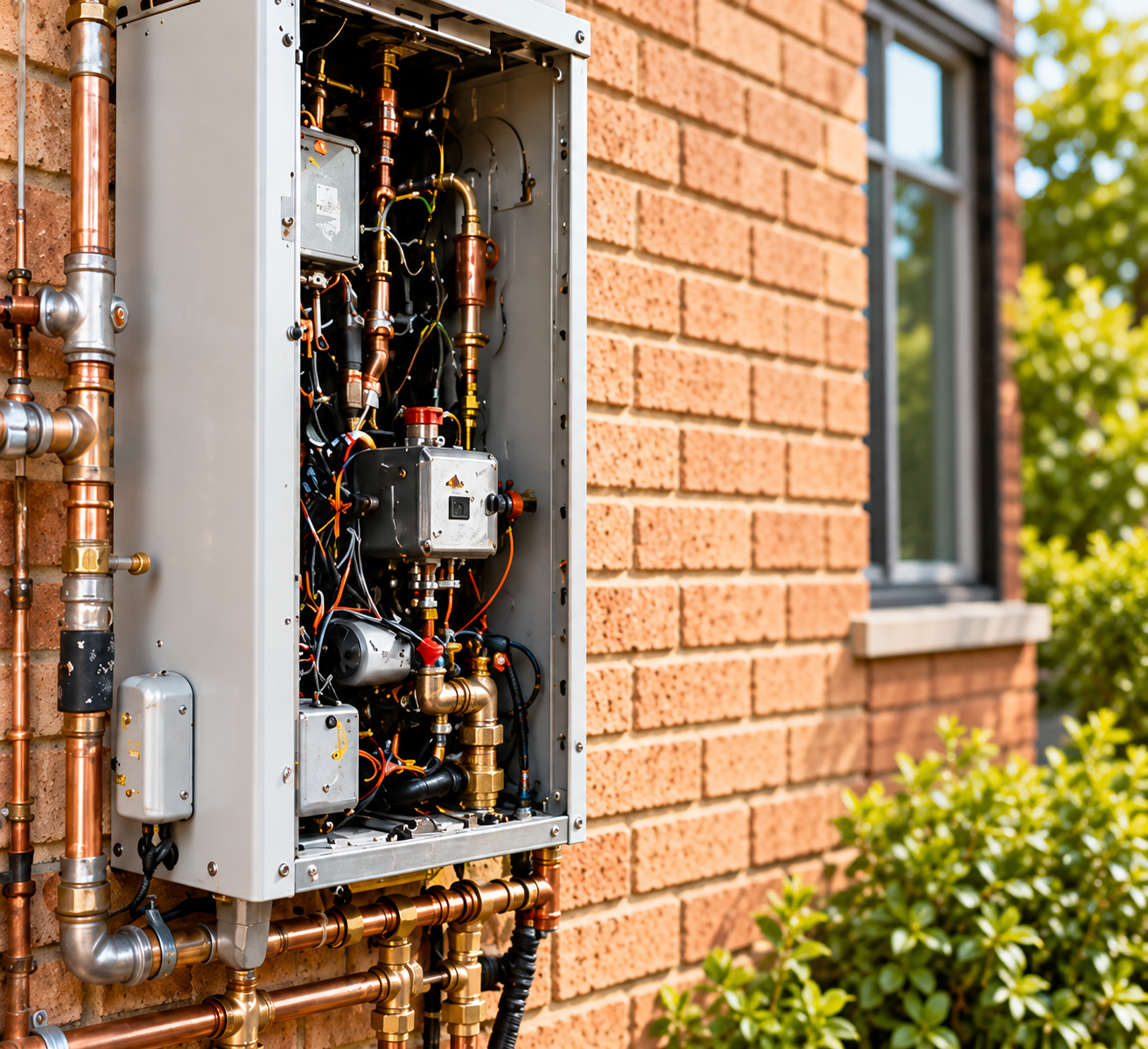 Open Tankless Boiler on Brick Wall